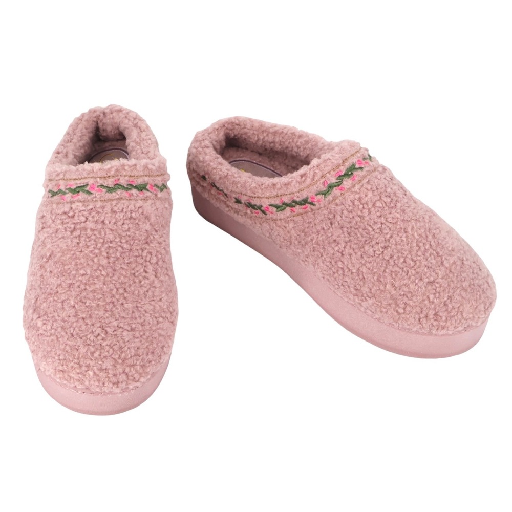 Journee Pink Sherpa Clog Slippers Medium 7 8 Cozy Embroidered House‎ Shoes New